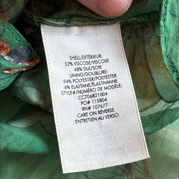 Alice + Olivia Eloise Green Floral Silk Burnout Roll Cuff Blouse Women’s Small - Picture 13 of 14